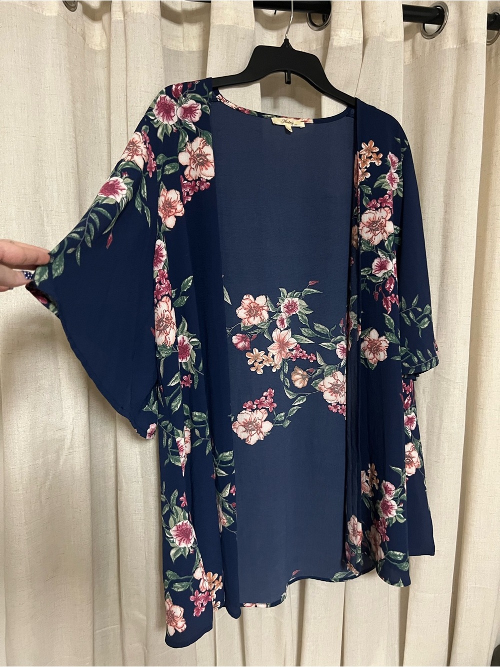 ANDREE BY UNIT Navy Floral Open Front Kimono